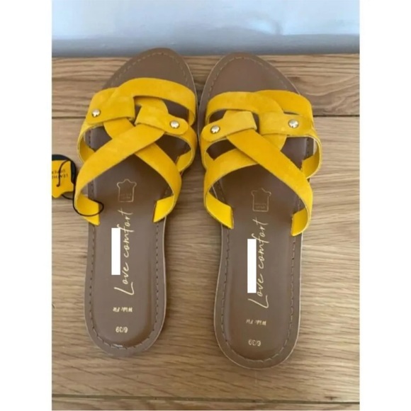 New Look Leather Flats Sandals Yellow Sizes 3, 5, 6, - Picture 3 of 3